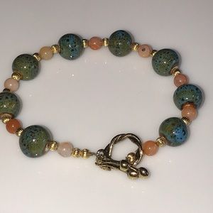 Amber Jade Stone Glass Costume Bracelet